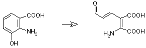 from 3-Hydroxyanthranilic acid to 2-amino-3-carboxymuconate semialdehyde by 3-Hydroxyanthranilic acid oxidase, EC 1.13.11.6